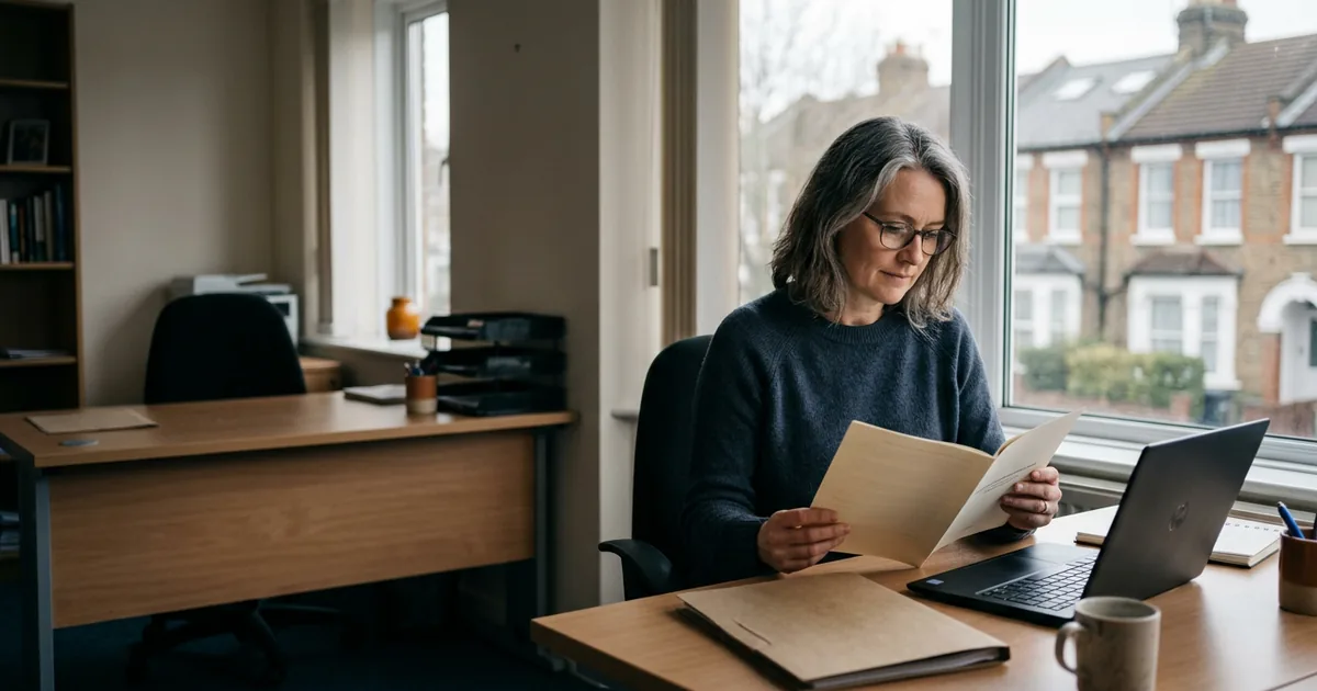 Worker Protection Act 2023: What It Means for Tenant Harassment A housing compliance manager reviewing a policy document beside a laptop