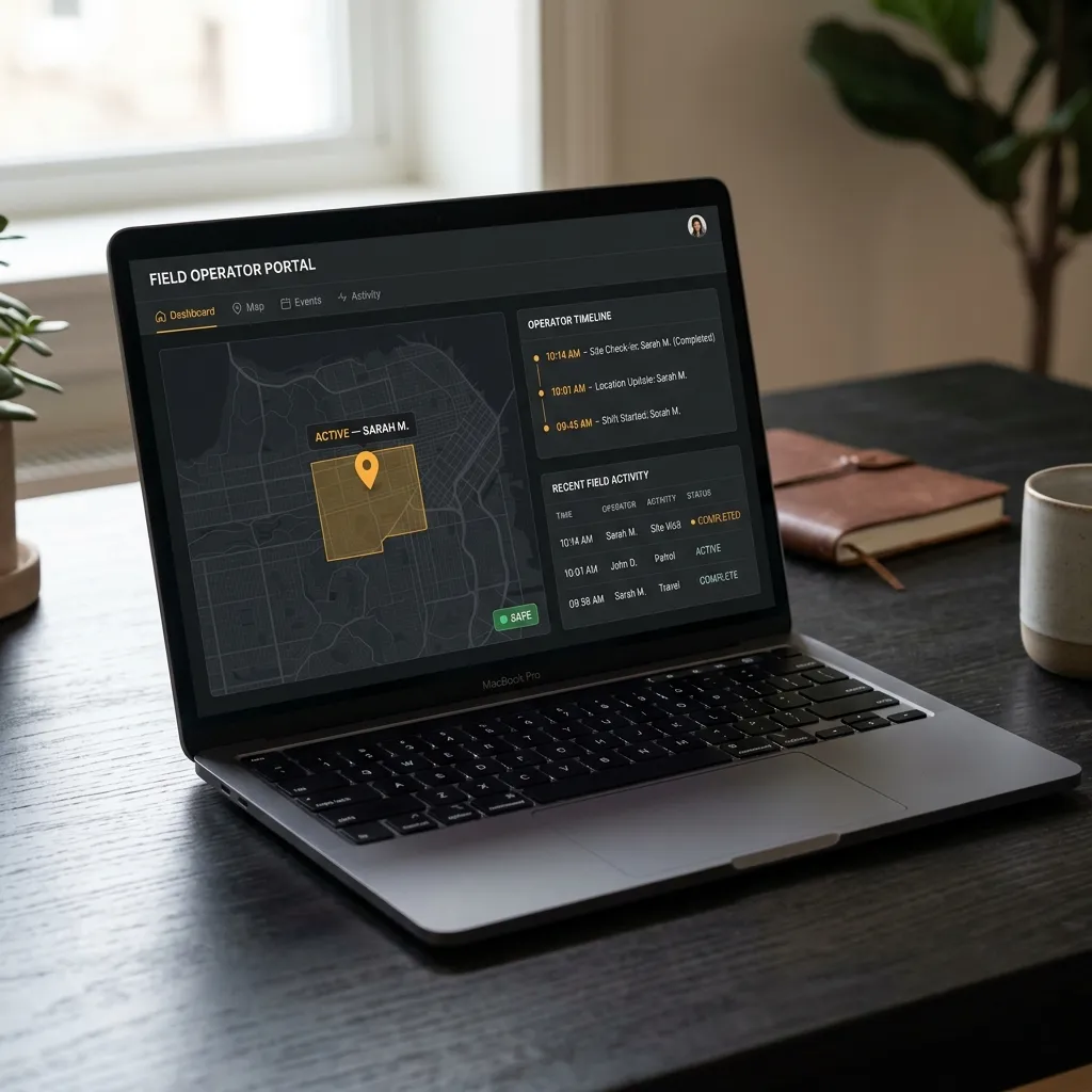The Sentry admin dashboard — real-time lone worker monitoring interface